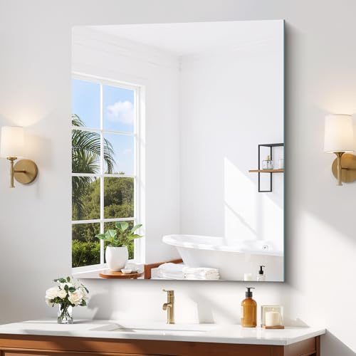 COFENY Spiegel Rahmenlos, 90 × 75 cm Rechteckiger Wandspiegel mit Polierten Kanten, HD Glasspiegel, Upgraded Shatterproof Badspiegel für Badezimmer, Schlafzimmer und Wohnzimmer