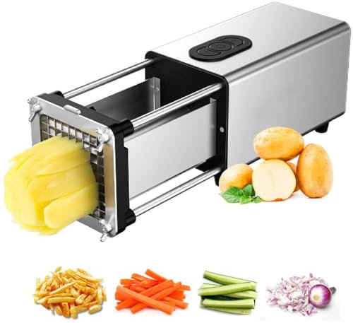 Elektrische Pommes Frites Schneider, Gemüseschneider, mit 1/2 & 3/8 Zoll Messer für Kartoffeln, Karotten, Gemüse Geeignet für Kartoffeln, Karotten, Gurken,Silber