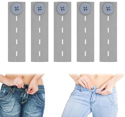 NJCXOLA 5 Stück Hosenbunderweiterung Knopf Taille, Taillenverlängerungen Einstellbar Jeans Taille Erweiterung Knopf Bund-Expanders Knopfverlängerung für Hosen Jeans Röcke Umstandshose(Grau)
