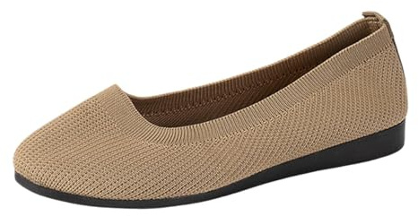 Ballerinas Women's Sandals Summer Shoes Orthorinas Shoes Comfortable Slip On Non-Slip Flat Knit Trainers Summer Elegant Breathable Round Toe Sporty Flat Dance Shoes Women, Khaki A, 9 UK