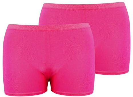 Hamishkane® Minishorts för damer, paket med 2 stretchiga hotpants, vanliga elastiska midjemuggor för kvinnor, sommar slim fit mikroshorts, perfekt för dans, klubb och damgym, Neon rosa, 34/36 SE
