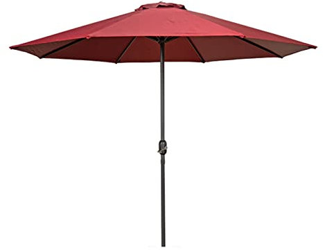 CRBUDY Ombrellone da Giardino Ottagonale in Ferro da 270 cm/9 Piedi, ombrellone da Esterno con manovella, 8 Stecche, Parasole per Balcone, terrazza, Bar, Piscina, ombrellone (Rosso Vino)