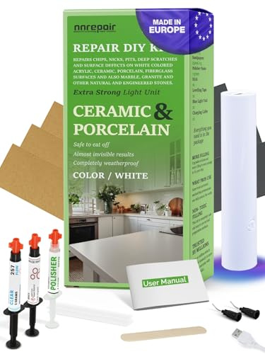Porzellan-Reparatur-Set (klar/transparent & weiß) – beheben Sie Ihre Mängel an Fliesen, Waschbecken, Badewannen und mehr. Geeignet für die meisten Reparaturen