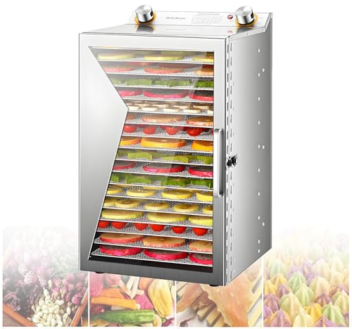 Deshydrateur Alimentaire INOX Desidrateur Aliment Viande Fruits Legumes Champignons Lyophilisateur Freeze Dryer Bonbon avec Température Contrôlée 30-90°C et Minuterie 0-12h 18-Layer