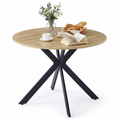 Songvas Esstisch Rund 100 cm, Küchentisch, Modern Esszimmertisch, geeignet für Esszimmer, Wohnzimmer, Küche, Holz Esstisch für 4-6 Personen, Braun