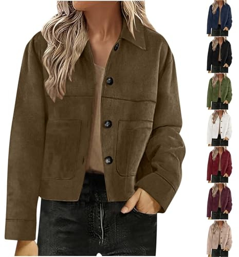 CSKJ Lederjacke Damen Mode Einfarbige Wildlederjacke Kurz Übergangsjacke mit Fleece-Futter Revers Freizeitjacke Leichte Damenmantel Elegant Kurzmantel