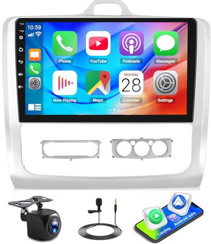 9 Zoll NavigationsgeräTe für Ford Focus MK2 MK II 2004-2011 Android 13 Autoradio Bluetooth mit CarPlay Android Auto Radio Bildschirm Rückfahrkamera Navi GPS WiFi FM RDS SWC DSP Mic 2+32G