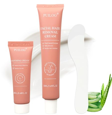 Facial Hair Removal Cream for Women with Calming Cream & Spatula, Depilatory Cream for Face, Flawless 4 Min Unwanted Face Body Pubic Hair Remover Cream At Home, 2.37 fl.oz