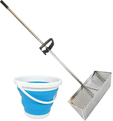 Faroby Tamiz de Arena, rastrillo antipulgas de Arena Desmontable de Acero Inoxidable con Cubo Plegable portátil para Playa
