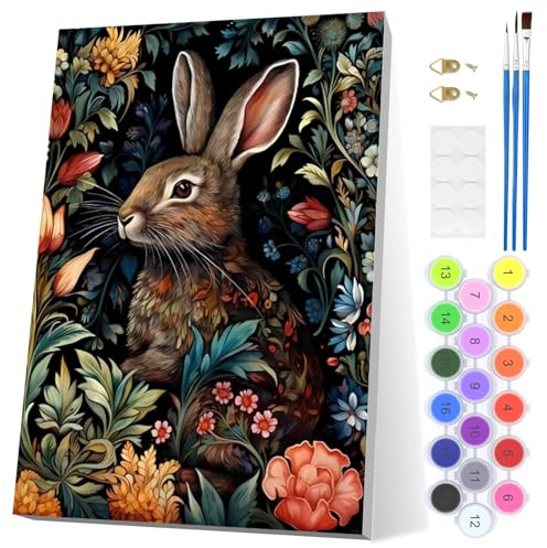 EOBROMD retrohare måla efter siffror vuxna, blommor gör-det-själv handmålad oljemålning kit med ram, måla med siffror med 3 penslar och akrylfärg skrynkelfri duk kit för heminredning 20 x 30 cm