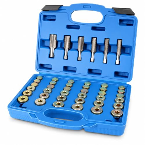 BITUXX® 114 teiliges Ölablassschraubenset Inspektionspaket Reparatur KFZ Öl Ölwechsel Ablassschrauben Gewindeschneider Ölwannen Dichtringe PKW M13 M15 M17 M20 M22