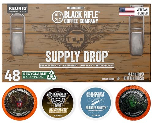 Black Rifle Coffee Company Supply Drop Variety Pack (48 Count of K Cups) - Silencer Smooth, AK Espresso, Just Black, & BeyondBlack KCup Pods - K Cups Coffee Variety Pack