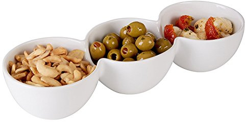 Snack Tablett, 3 Fächer, weißes Porzellan, Servierplatte für Tisch Aperitif