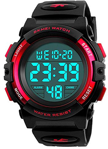 Digital Watch for Girls Ages 4-15, Kids Red Digital Sports Waterproof Outdoor Analog Electronic Watches with Alarm Stopwatch, Children Birthday Presents Gifts Toys for Age 4-12 Year Old Boys Girls