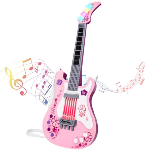 M SANMERSEN Kids Electric Toy Music Pink Guitars for Girl, with Strap for Kid, Toddler Musical Instrument Toys for 3 4 5 Year Old Girls Gifts