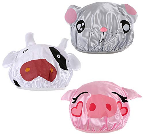 kilofly 3-teiliges Duschhauben-Set für Kinder, wasserdicht, wiederverwendbar, Cartoon-Tier-Motiv.