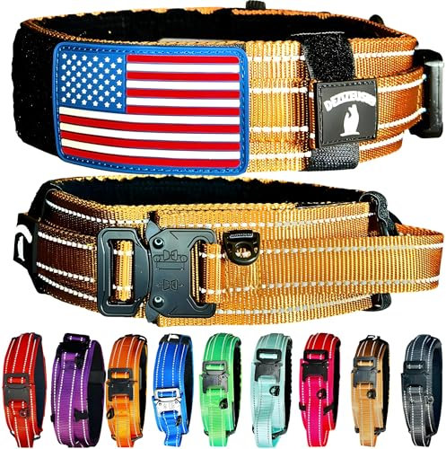 Taktisches Hundehalsband mit Kontrollgriff, verstellbar für mittelgroße und große Hunde, Militärstil mit robuster Metallschnalle, USA-Flaggen-Patch und anpassbarem Namensschild, Training und täglichen