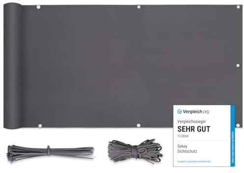 Sekey Pantalla para Balcón Jardín Protección de Privacidad Opaca Polyster, Protección UV, Resistente al Viento, se Puede Cortar, con Cuerda y Bridas 75 x 300cm, Antracita