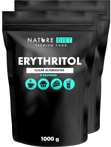Nature Diet Eritritol, 2 x 1000 g, Edulcorante Natural, 0 Calorías | Ideal para Dieta Keto, Alternativa al Azúcar, 0 Kcal, Ideal para Bebidas, Cocinar y Hornear, Sin Calorías