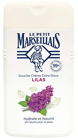 Le Petit Marseillais , Crème de Douche Extra Douce Lilas Bio (flacon de 250 ml) – Gel douche avec 92 % d'ingrédients d'origine naturelle – pH neutre pour la peau et sans colorant
