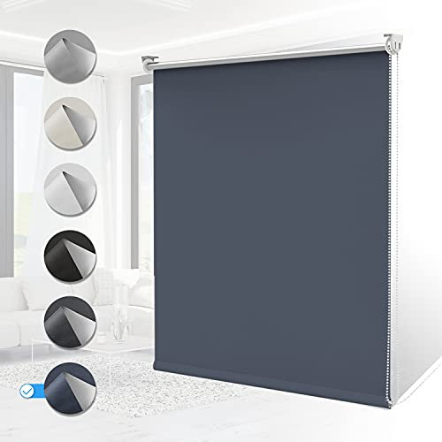 Verdunklungsrollo ohne Bohren Rollos für Fenster B100 x H120 cm (Stoffbreite 95cm) Dunkelblau Thermo Rollo Klemmfix Verdunkelungsrollo Seitenzugrollo Sicht-und Sonnenschutz Wandmontage