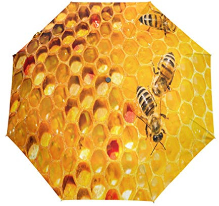 RXYY Tier Biene Bienenwabe Falten Auto Öffnen Schließen Regenschirm für Frauen Männer Jungs Mädchen Winddicht Kompakt Reise Leicht Regen Regenschirm