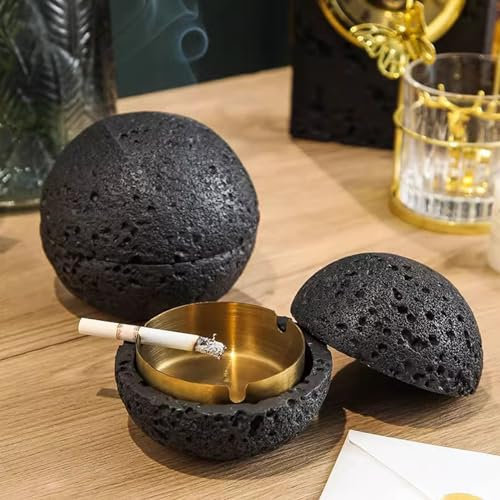 Cutfouwe Cendrier avec Couvercle Fermé Anti Odeur，avec Couvercle de Protection Contre Le Vent - Portable, réutilisable, pour Une Utilisation en extérieur ou en intérieur，Noir, Grand