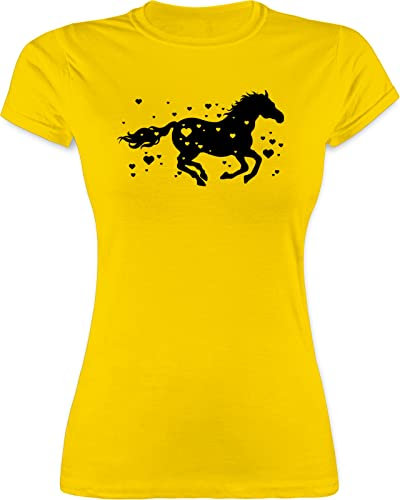 Shirt Damen - Pferde Reiten Laufendes Pferd - S - Gelb - Tshirt mädchen reitshirt pferdesprüchen Oberteile Reiter Sachen pferden Oberteil reiterkleidung Reitsport Kurzarm reitersachen