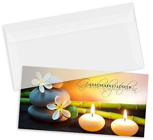 GESCHENKGUTSCHEINcom - 25 Blanko Gutscheine mit Umschlag - Formulare mit Vordruck für Kosmetikstudios Physiotherapie Massage KS92201-25