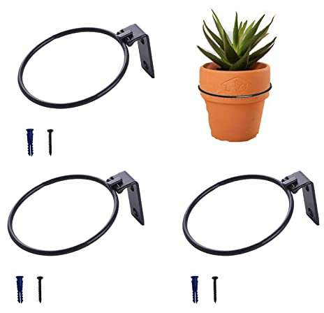 DRYEN Lot de 3 anneaux muraux en métal noir de 10,9 cm pour pot de fleurs non pliables, support de pot de fleurs en métal très résistant
