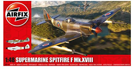 Airfix modellset – A05140 Supermarine Spitfire F Mk.XVIII modellbyggsats – plastmodell plankit för vuxna och barn 8+, setet innehåller granar och dekaler – skala 1:48