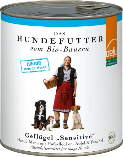 defu Hundefutter | 6 x 800 g | Junior Bio Geflügel Sensitiv | Premium Bio Nassfutter Menü für Junge Hunde