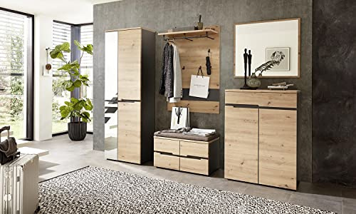 moebel-dich-auf Flur Garderobe Garderoben-Set Melbourne 5-TLG. in Artisan Eiche MDF/Graphit 255 x 192 x 38 cm