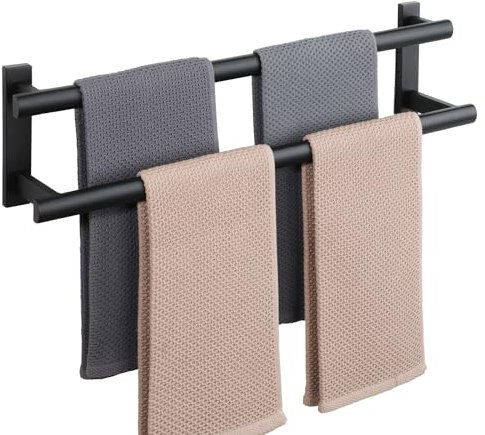 Sayayo 60CM Black Towel Rails Wall Mounted Bathroom Towel Holder 2-Tier Towel Rack with Double Towel Bars for Kitchen, SUS304 Stainless Steel