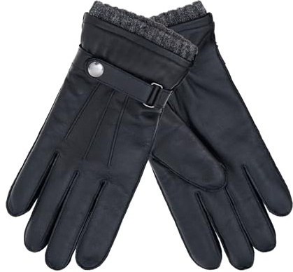 NF NITZSCHE fashion Läderhandskar för män - taktil smartphone-funktion - 100 % nappaläder med 100 % ullfoder - svart och brunt - varma vinterhandskar av hög kvalitet, svart, 8.5