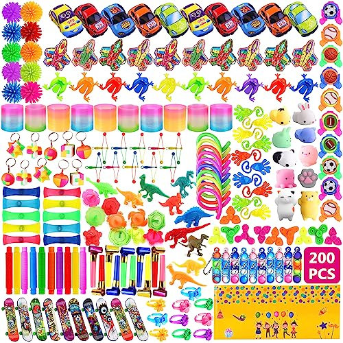 Lubibi 200pcs Cadeau Anniversaire Enfants Invites,Jouet Pinata,Assortiment Accessoire Gadgets Set, Garçon Fille,Porte-clés,Toupie,Prix du Carnaval, Noël