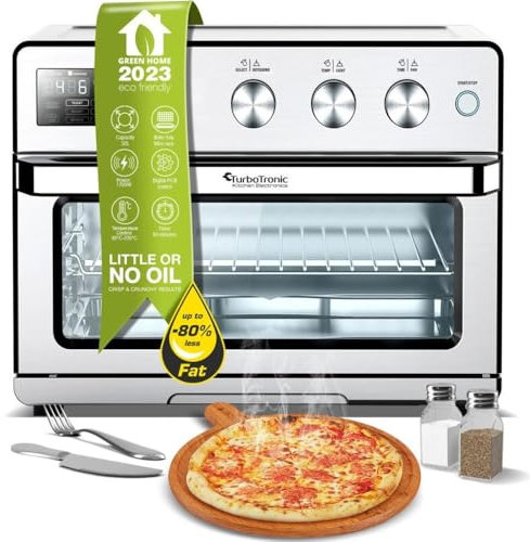 TurboTronic Horno de Aire Caliente XXL 32L con Spiedo Giratorio, 5 en 1: Horno, Deshidratador, Freidora sin Aceite, desde 25°C, Potencia 1700W