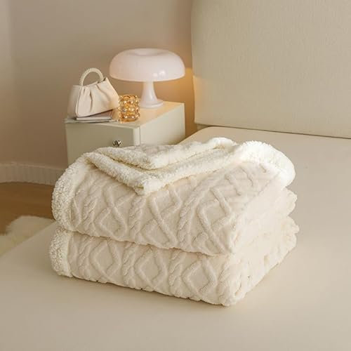 WUMIUER Kuscheldecke 200 x 230 cm Flauschig Sofaüberwurf Beige - Weiß, weich & warm Wohndecke als Sofa Couchdecke Bettüberwurf Decke, Plüsch Dicke Decke für den Winter