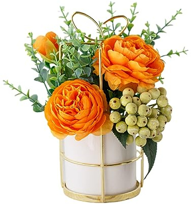 Guangcailun Flores Artificiales Impresionante Hortensia de Seda para Interior o Exterior, Flor de Hortensia de Seda de peonía Falsa fácil de Limpiar, Naranja pinelia