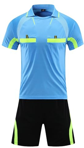 Nyeemya Fotboll domare T-shirt och shorts herr fotboll uniform tröjor sport set, Blå, L