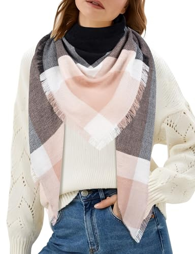 MELLIEX Sciarpa Scialle da Donna Sciarpe Invernali Sciarpa Tartan da Donna, Nero e Rosa
