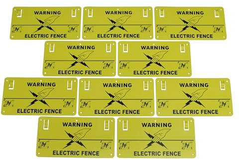 Caution Electric Fence Warning Signs 10pcs (Plastic Drilled Clip On Danger Safety Symbol)
