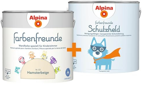 Alpina Farbenfreunde Nr. 02 Hamsterbeige 2,5 Liter matt + Schutzheld 2,5 Liter transparent matt