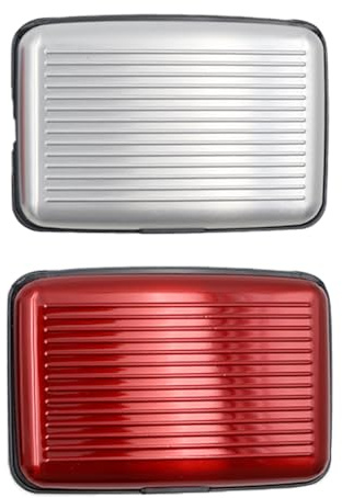 CENPEK 2 Stück Kreditkartenetui, Metall-Kreditkartenetui, Kartenschutz, Aluminium (Silber, Rot)