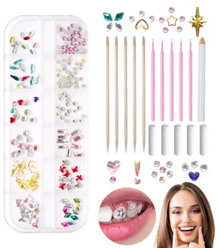 Generisch Zahnstein-Set, buntes Strass-Set, Zahnkristall-Kleber-Schmuck-Set, modische abnehmbare Zahnornamente, DIY-Zahnschmuck-Set, Zahnschmuck-Ornament, für Zahndekoration, MKA5T1297PPIZJBPVLF