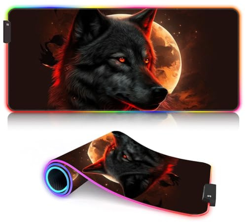 Tastaturmatte mit vergrößerter Wolf-LED-PC-Schreibtischunterlage ROG Vollständiges Schreibtisch-Tastatur-Mauspad (60 x 35 x 0,3) cm mit rutschfestem Gummi für PC und Laptop