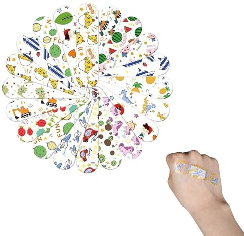 Lumeclat Pacco da 120 cerotti - Impermeabili, Traspiranti e Ipoallergenici, Senza Lattice - Disegni Cartoon Colorati, Protezione per Graffi e Tagli.