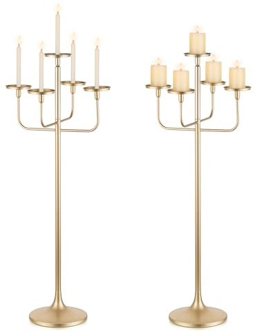 Sziqiqi Candelabro Dorado de 122cm para Boda: Juego de 2 Candelabros Extra Grandes para Vela de Pilar - Portavelas de Pie Soporte para Flores para Fiesta de Navidad Cumpleaños Chimene