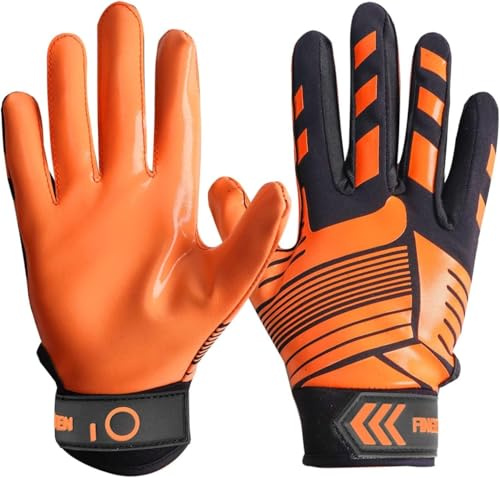 FINGER TEN American Football Gloves Handschuhe Fußball Empfangshandschuhe für Jugendliche Upgrade Atmungsaktive Flexible Empfangshandschuhe Geschenk für Kinder Jungen Mädchen (Orange, M)