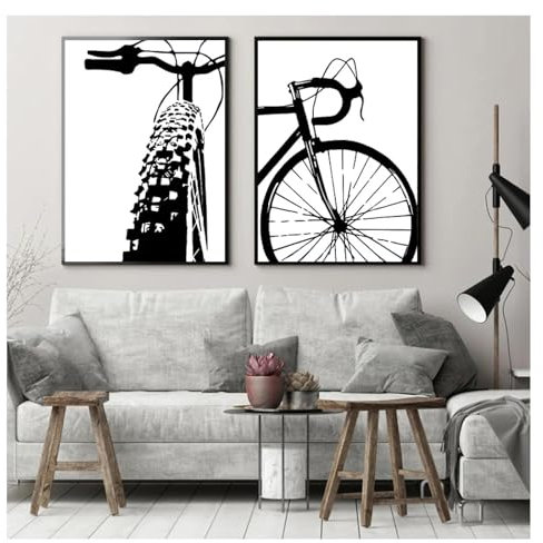 BMGKYAGL Motivierende Wandkunst, Bilder, Fahrraddrucke und Poster, Geschenk, Kinderzimmer, Heimdekoration, schwarze Fahrradkunst, Radsport-Leinwand, 30 x 45 cm x 2, rahmenlos